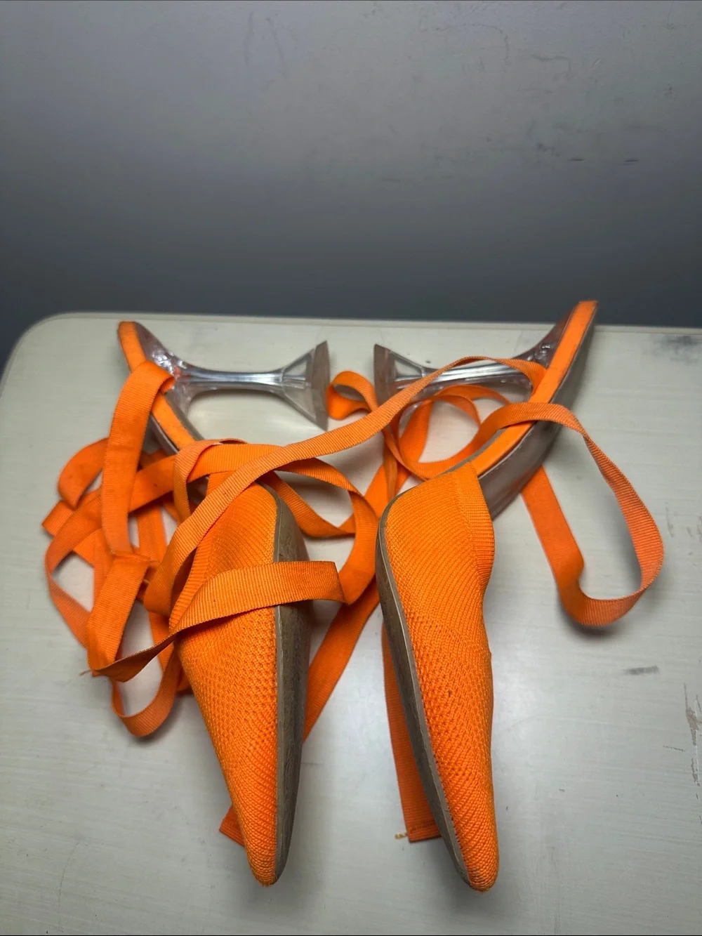 Cuccoo Orange Pointed Toe Lace-Up see through heels